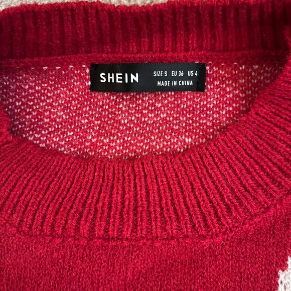 SHEIN | Warm Vibrant Red *Holiday Sweater* w/ White Bows | Slight Balloon Sleeve - Picture 4 of 11